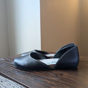 Comfortfusse Comfortube Este Black Leather D'orsay Flat Slip-on Shoes